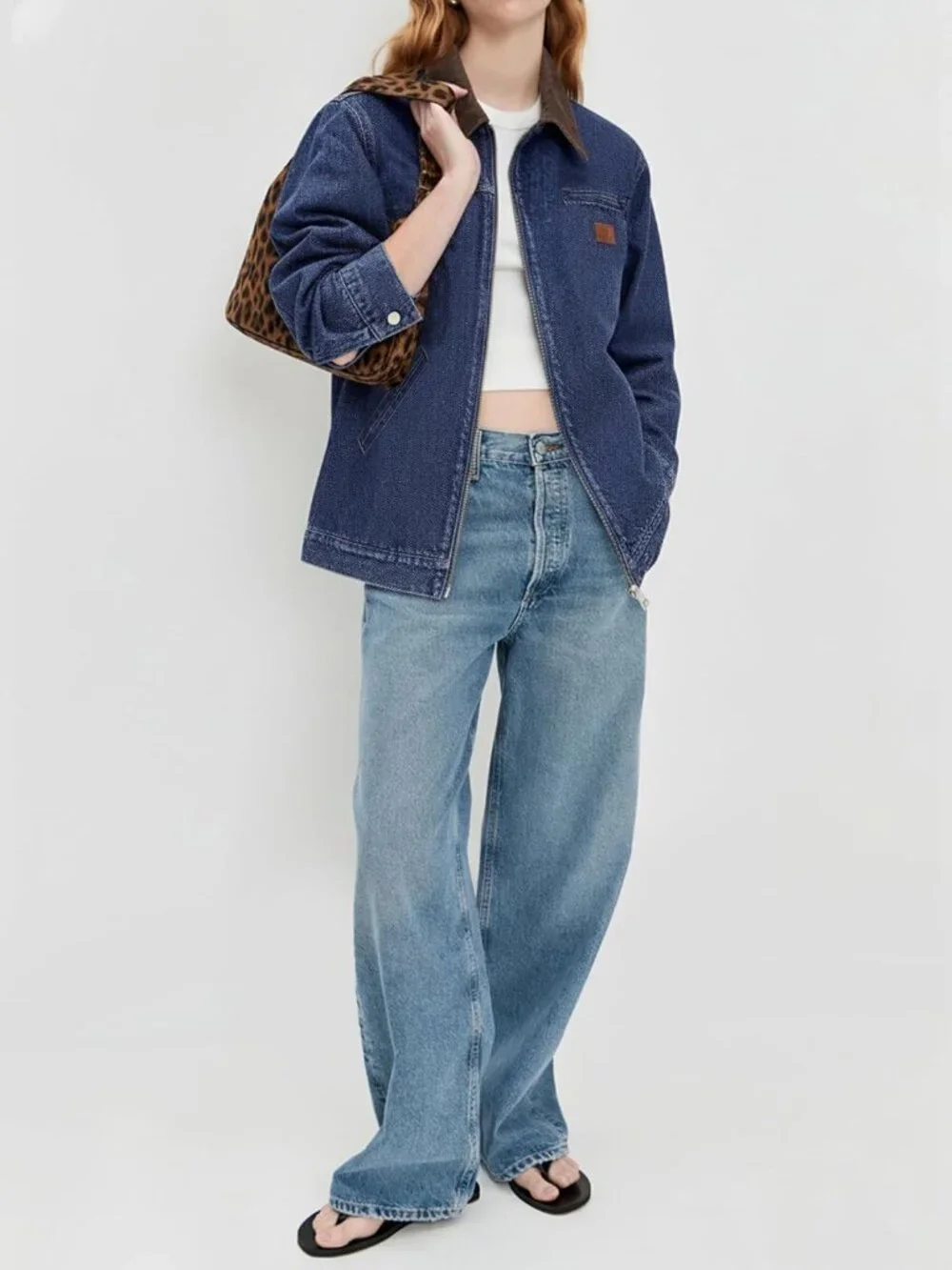 Women's Blue Cropped Zip Up Denim Lightweight Casual Fall Outerwear Jackets